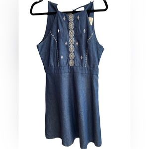 Moon River Once in Awhile Blue Chambray Skater Boho Dress